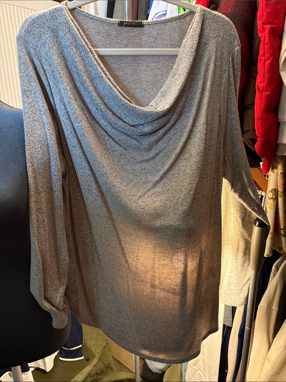 Light Gray Draped Cowl-Neck Women's Sweater